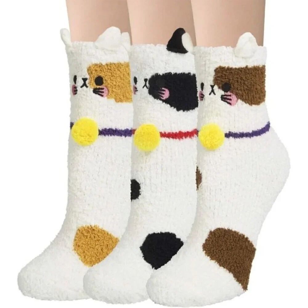 Loritta Women’s Fuzzy Socks 3-Pair Soft Cozy Warm Cute Animal Sleep Socks